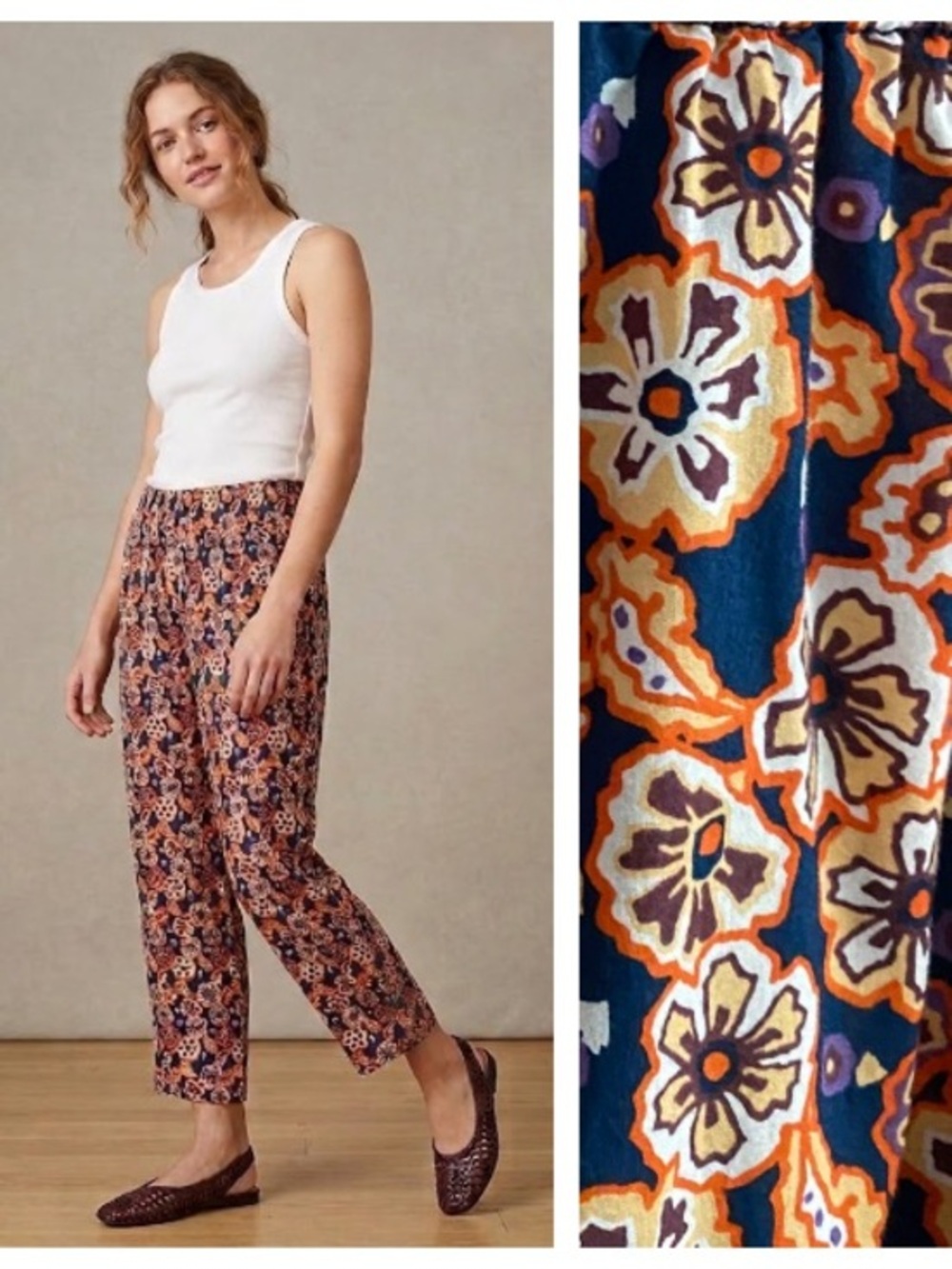 Madewell X Banjanan Orange Floral Paisley Pull On Zip Ankle Pants Medium